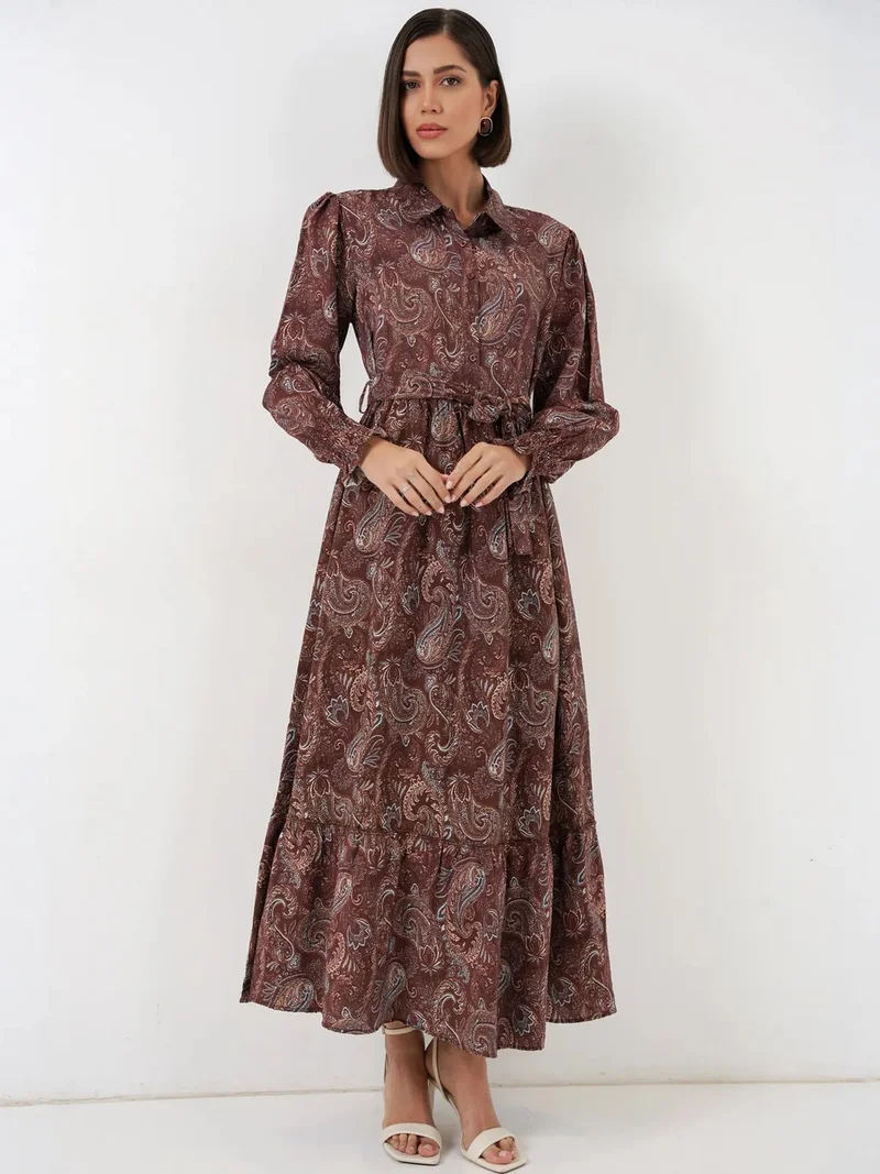 بيغ دارت BDART Maxi Shirt Dress with Paisley Print and Belt