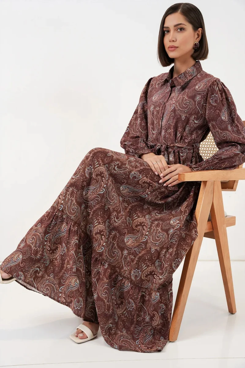 Big Dart BDART Paisley Belted Midi Shirt Dress