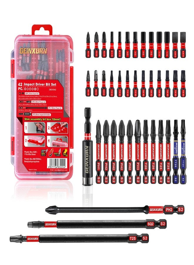Geinxurn 42pieces Impact Screwdriver Bits Set, Magnetic S2 Steel Multi Insert Power Bits Tips with Impact Bit Holder with Storage Box（PH/TORX/SQ/PZ/HEX/SL） - Image 1