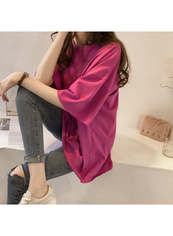 Plus Size Summer New Candy Color Short Sleeve T-shirt Women's South Korea Half Sleeve Clothes Women's 