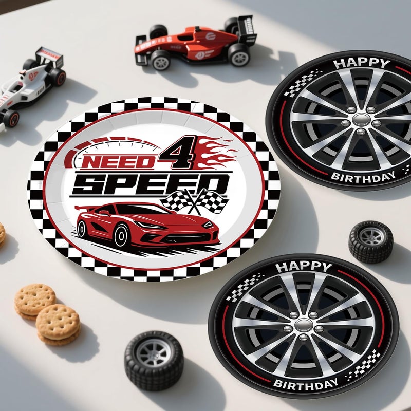 Xynic Need Four Speed Birthday Decorations Banner 4th Race Car Cake Topper Racing Balloons Plates and Napkins Need 4 Speed Decorations 4th Birthday 4 Year Old Boy Decorations - Image 5