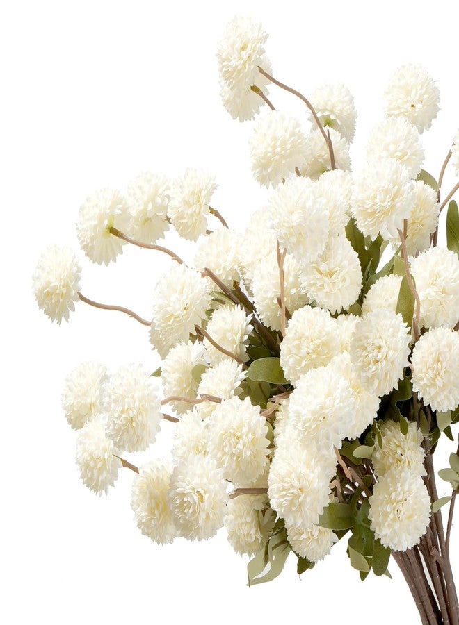 trytuny Fake Fall Flowers for Vase, Faux Silk Kiku Mums, Artificial Pom pom Floral Bouquets Indoor Centerpiece Office Coffee Table Boho Home Decorations (9, White) - Image 2