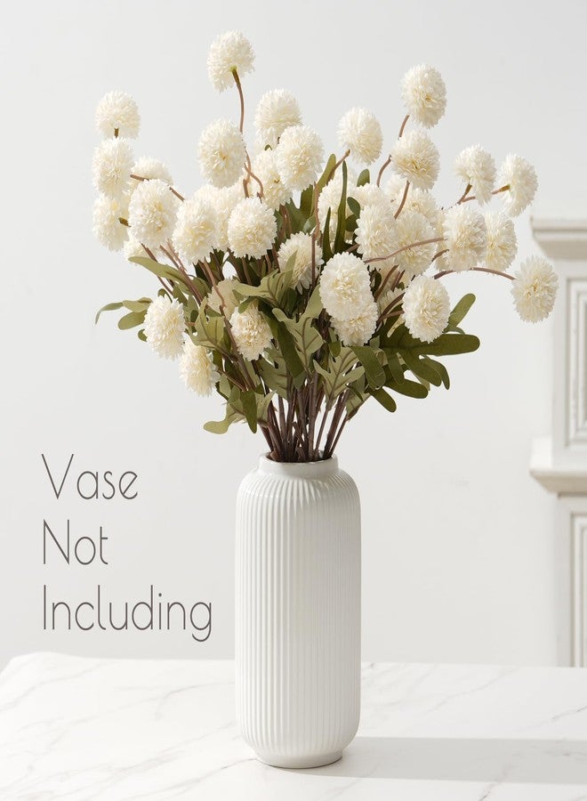 trytuny Fake Fall Flowers for Vase, Faux Silk Kiku Mums, Artificial Pom pom Floral Bouquets Indoor Centerpiece Office Coffee Table Boho Home Decorations (9, White) - Image 5