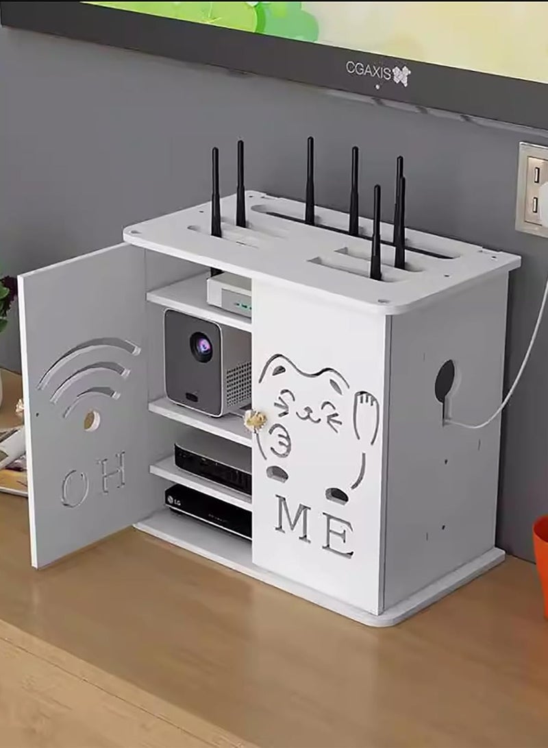 TPGP Router Storage Box – Four-Layer Wall Mount WiFi Router Shelf with Cable Organizer and Concealment - Image 1