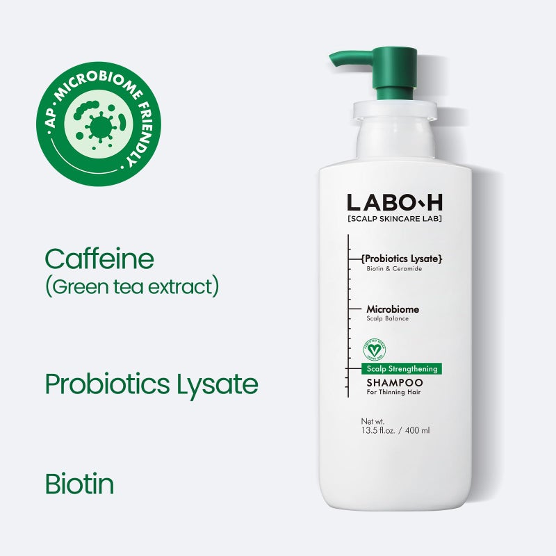 LABO-H شامبو LABO.H لتقوية فروة الرأس لنمو الشعر ومكافحة التساقط | روتين العناية بالشعر النباتي مع زيت إكليل الجبل، البيوتين والكافيين، خالي من البارابين، العناية بالشعر الكورية، 13.5 أونصة سائلة. - Image 2