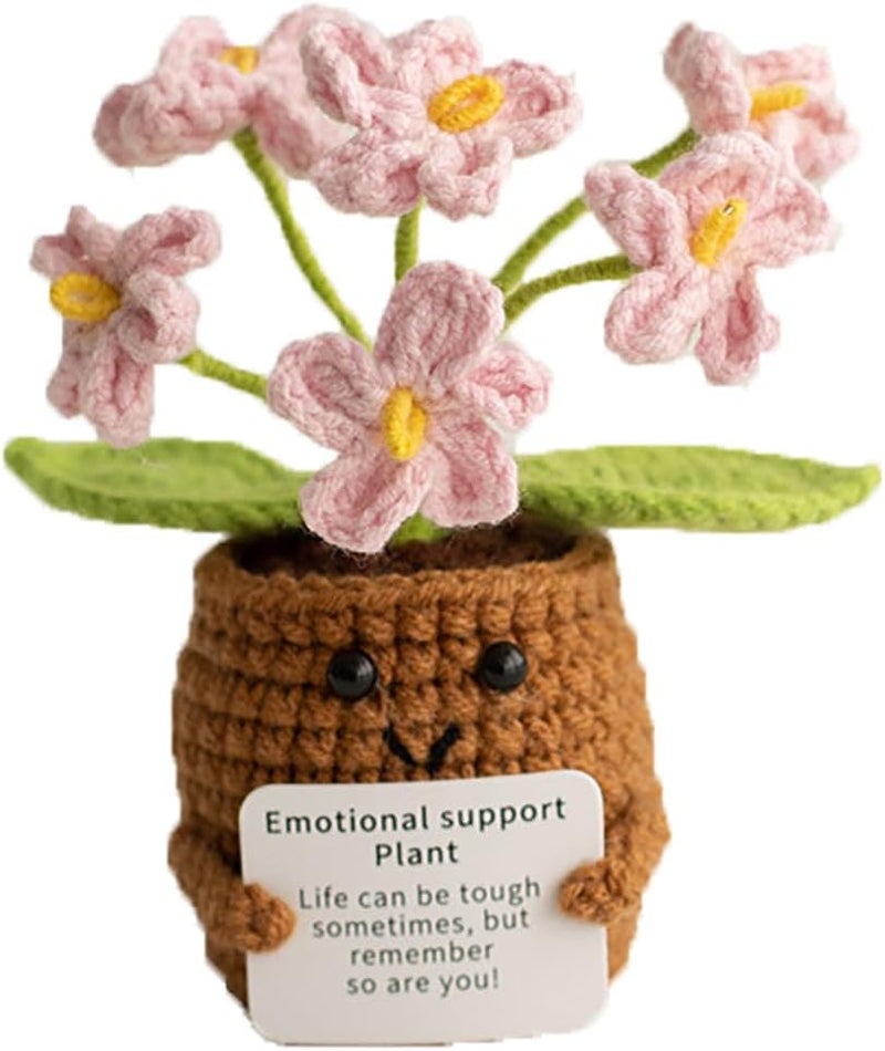 MofivKce Crochet Forget-Me-Not Potted Plants Handmade Artificial Flowers for Home Decor, Wedding, Birthday Gift for Friends and Family (Pink -02) - Image 1