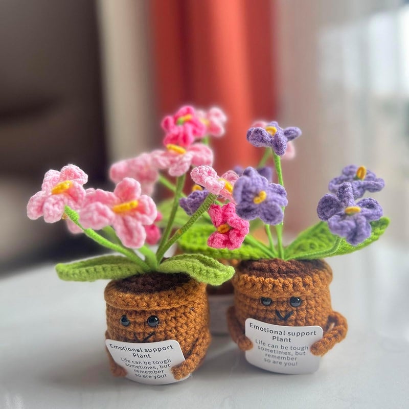 MofivKce Crochet Forget-Me-Not Potted Plants Handmade Artificial Flowers for Home Decor, Wedding, Birthday Gift for Friends and Family (Pink -02) - Image 5