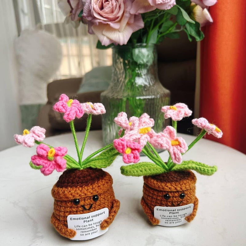 MofivKce Crochet Forget-Me-Not Potted Plants Handmade Artificial Flowers for Home Decor, Wedding, Birthday Gift for Friends and Family (Pink -02) - Image 3
