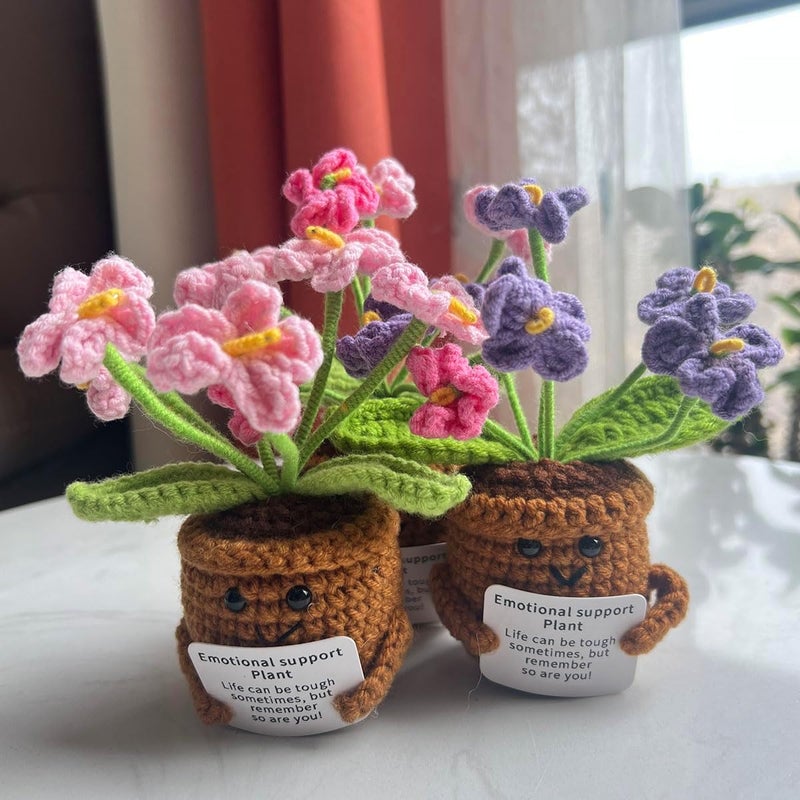 MofivKce Crochet Forget-Me-Not Potted Plants Handmade Artificial Flowers for Home Decor, Wedding, Birthday Gift for Friends and Family (Pink -02) - Image 2