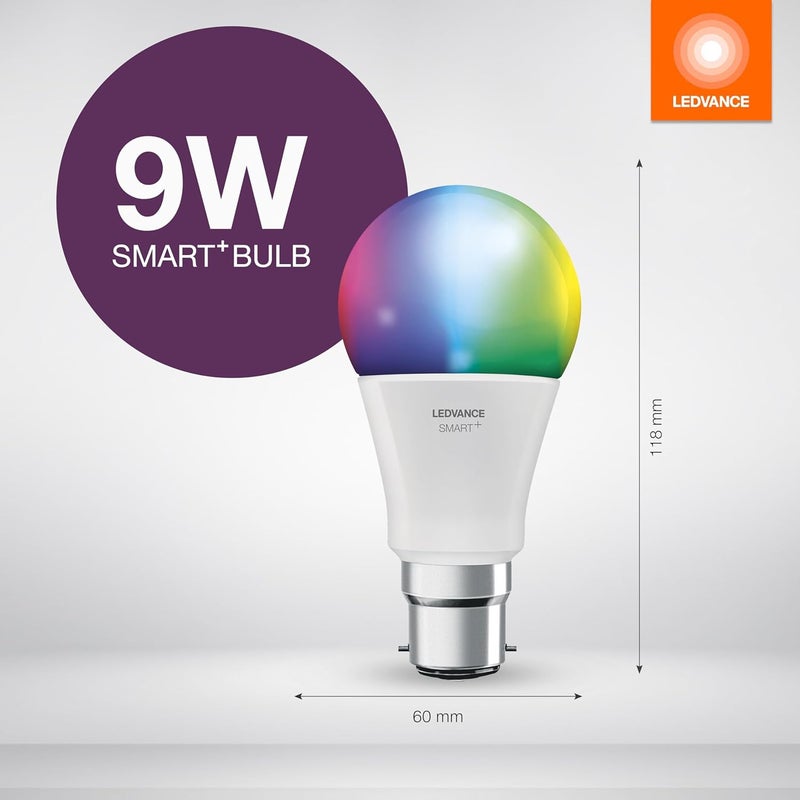 LEDVANCE LEDVANCE 9W Smart WiFi B22d LED Lamp 16 Million Colors Shades of White Tuneable Dimmable Music Sync Compatible with Alexa and Google Assistant Pack of 2 - Image 2