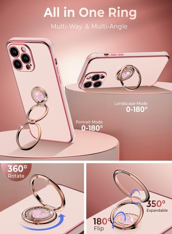 XYZ for iPhone 14 Pro Max Case with Stand, Phone Case with Double Ring Kickstand, Women Girls Bling Luxury Protective Case Heart for iPhone 14 Pro Max, Pink - Image 4