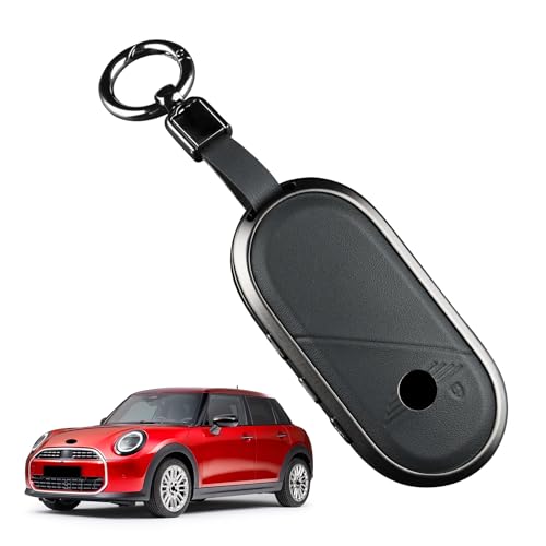 KUNGKIC For Mini Cooper S F65 F66 F67 Countryman U25 Aluminum Alloy Leather Protector Smart Key Case Keychain (Black) - Image 1