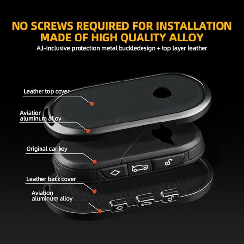 KUNGKIC For Mini Cooper S F65 F66 F67 Countryman U25 Aluminum Alloy Leather Protector Smart Key Case Keychain (Black) - Image 3