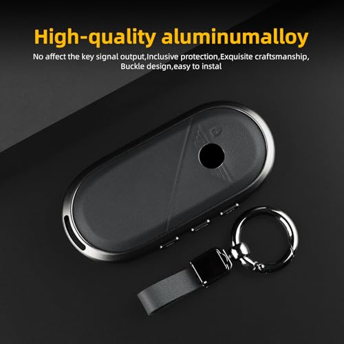 KUNGKIC For Mini Cooper S F65 F66 F67 Countryman U25 Aluminum Alloy Leather Protector Smart Key Case Keychain (Black) - Image 2