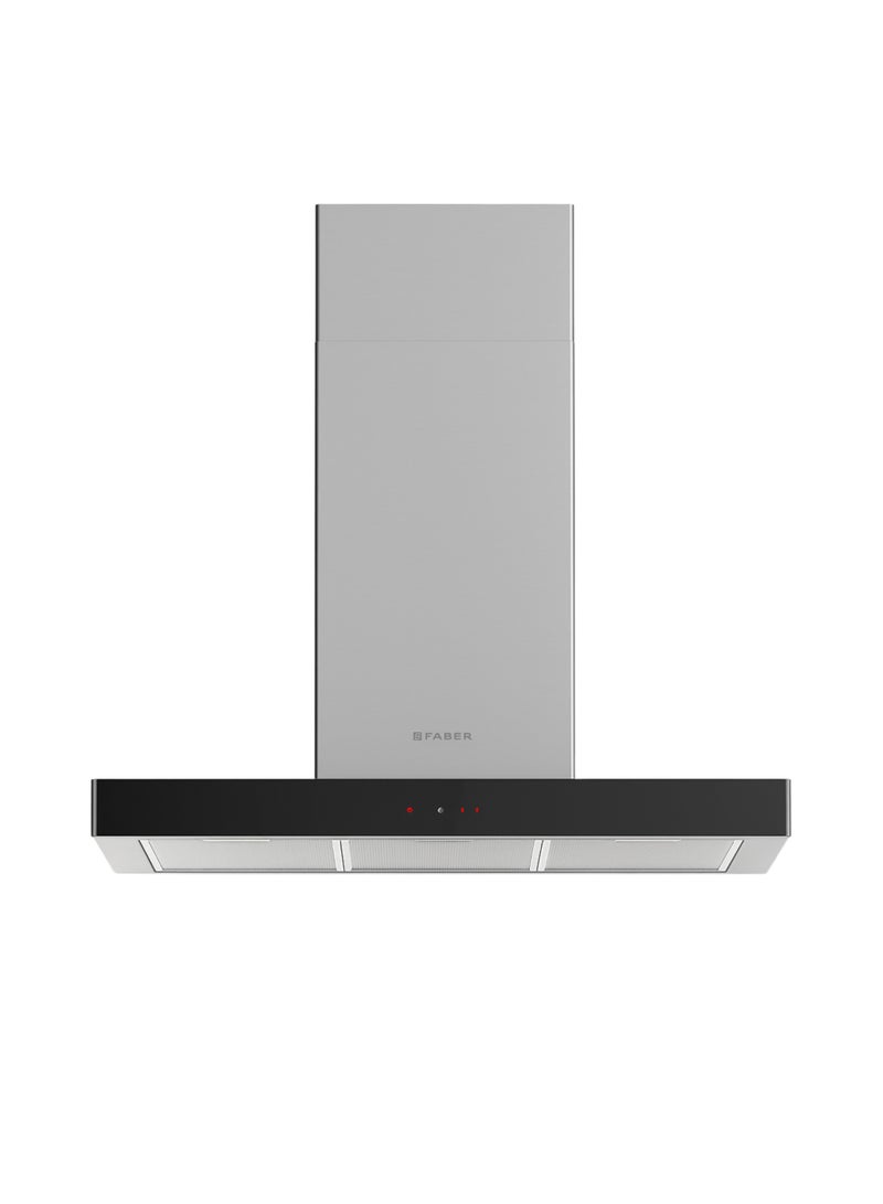 فابر Kitchen Cooker Hood, 90 cm T-Shape Wall-Mount, 710 m³/h Suction Power, 3 Speed + Intensive, LED Lighting, Stainless Steel/Black Glass, STILO GLASS SMART A90 ( Made in Italy ) 250 W 325.0617.016 Stainless_Steel - Image 1