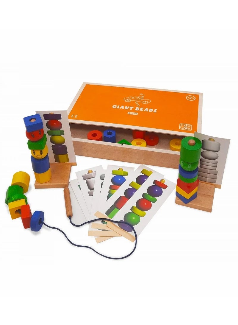 Montessori Bead Sequencing Set –  Wooden Beads &  Double-Sided Pattern Boards