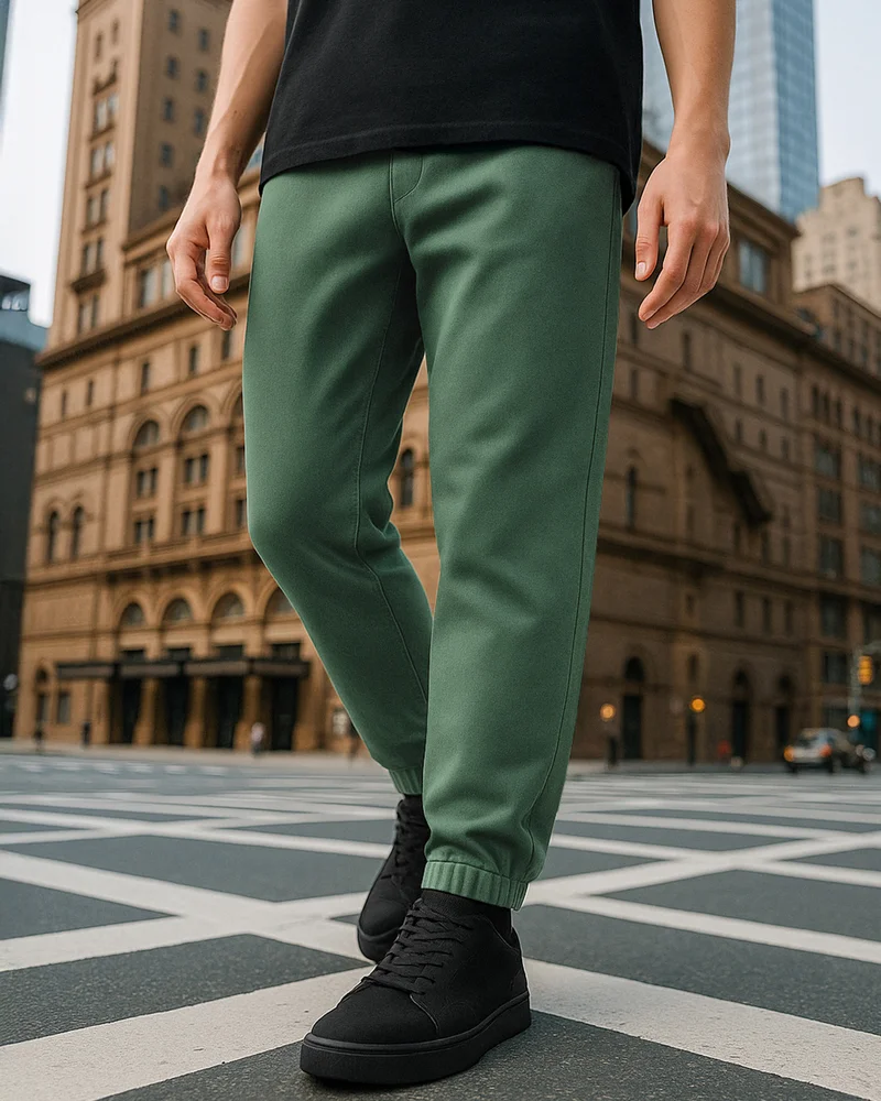 بيواكوف بنطلون رياضي رجالي واسع بغسيل حمضي أخضر دافئ