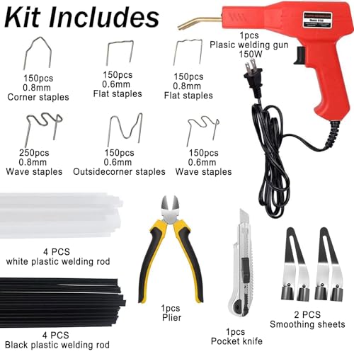 Ghguole 150W Upgraded Plastic Welder Kit,1000PCS Hot Stapler Welding Machine Car Bumper Repair Kit,2 in 1 Plastic Welder Soldering Gun with Weld Rods,6 Types Staples for Bumper/Kayak/Plastic Product Repairs - Image 2