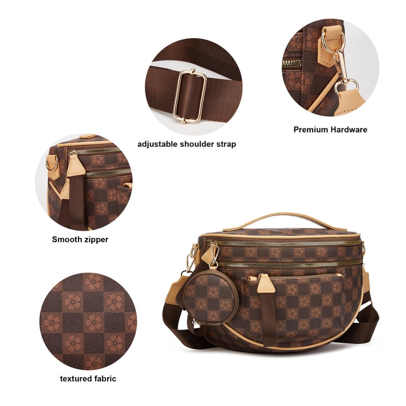 Makes Checkered Crossbody Bag Bum Bag for Women Spacious Purse Fanny Packs Belt Bag Vegan Leather Gift for Mother Wife Mom - Image 3