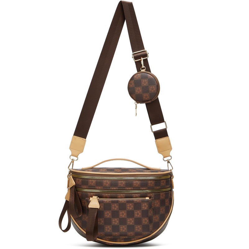 Makes Checkered Crossbody Bag Bum Bag for Women Spacious Purse Fanny Packs Belt Bag Vegan Leather Gift for Mother Wife Mom - Image 1