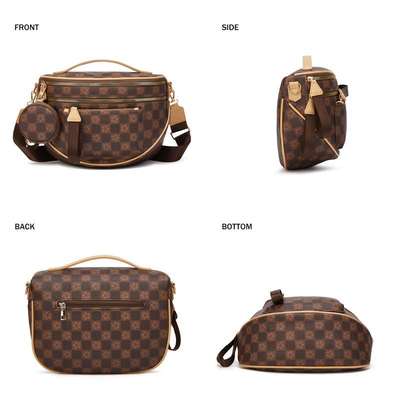 Makes Checkered Crossbody Bag Bum Bag for Women Spacious Purse Fanny Packs Belt Bag Vegan Leather Gift for Mother Wife Mom - Image 4