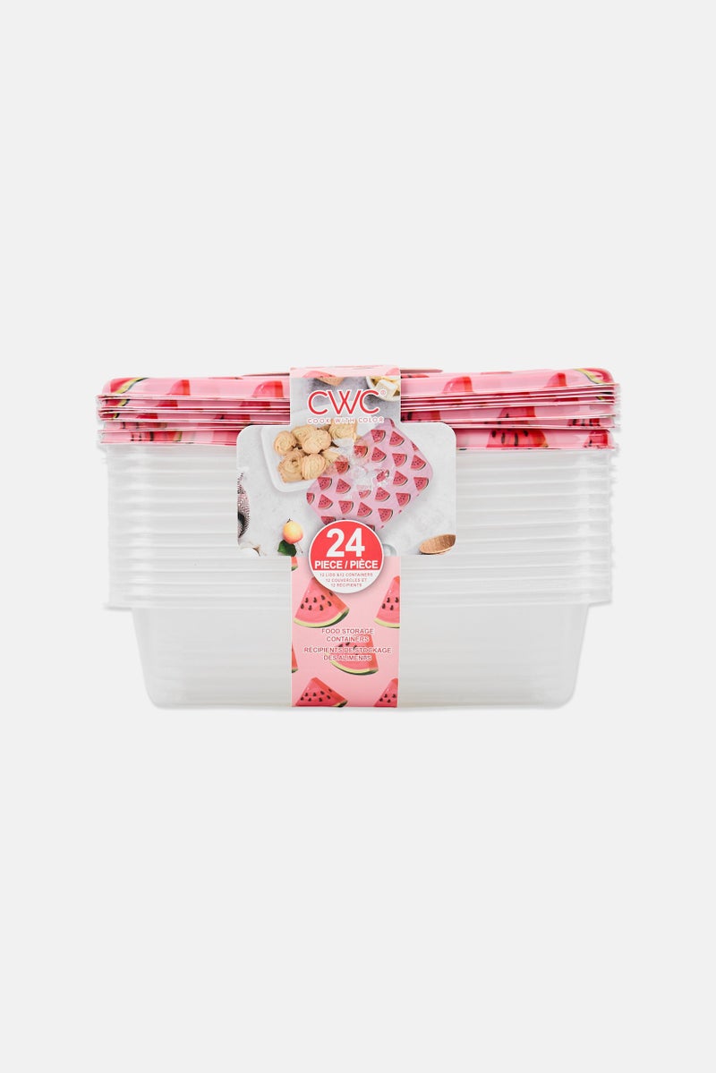 COOK WITH COLOR 24 Pcs Rectangular Plastic Watermelon Print Food Storage Containers, Multicolor - Image 1