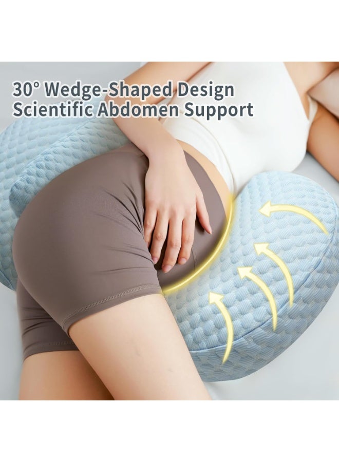 Pregnancy Pillow for Sleeping, Maternity Pillow for Pregnant Women, Cooling Pregnancy Pillow, Pregnancy Wedge Support for Back, Belly, Portable and Adjustable Body Pillow for Side Sleeper, Blue - Image 4