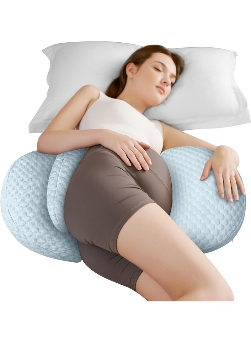 Pregnancy Pillow for Sleeping, Maternity Pillow for Pregnant Women, Cooling Pregnancy Pillow, Pregnancy Wedge Support for Back, Belly, Portable and Adjustable Body Pillow for Side Sleeper, Blue - Image 1