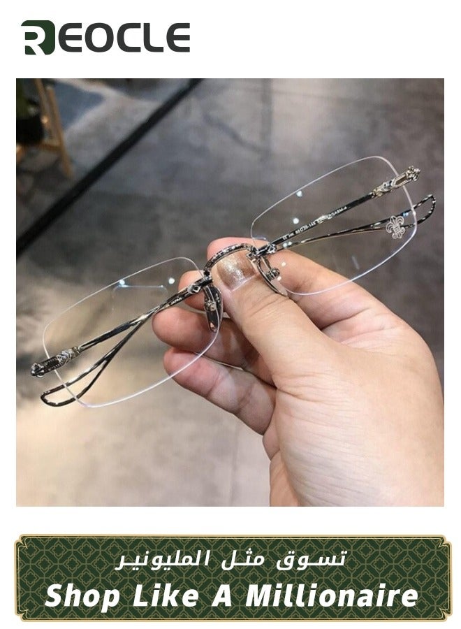 REOCLE Rimless Reading Glasses Men Women Anti-Blue Ultra Light Frameless Reading Glasses Reading Aid Visual Aid Workplace Glasses Anti Fatigue Glasses with Strength for the Elderly 2.0 Silver - Image 1