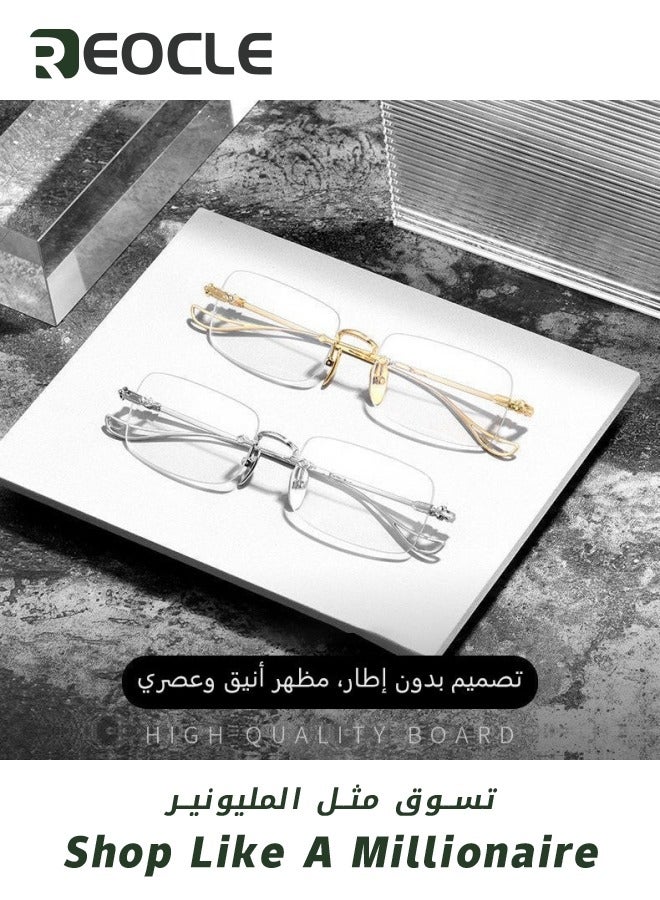 REOCLE Rimless Reading Glasses Men Women Anti-Blue Ultra Light Frameless Reading Glasses Reading Aid Visual Aid Workplace Glasses Anti Fatigue Glasses with Strength for the Elderly 2.0 Silver - Image 2