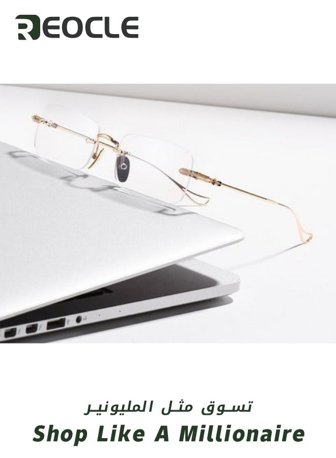 REOCLE Rimless Reading Glasses Men Women Anti-Blue Ultra Light Frameless Reading Glasses Reading Aid Visual Aid Workplace Glasses Anti Fatigue Glasses with Strength for the Elderly 2.0 Silver - Image 3