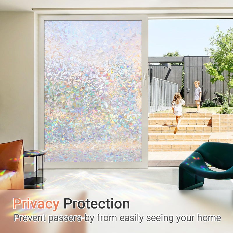 LUTE Window Privacy Film  Rainbow Window Film  3D Decorative Stained Glass Window Cling  Static Cling Non-Adhesive Removable Window Covering  Sun UV Blocking Window Decal for Home 11.8 x 78.7 inches - Image 4