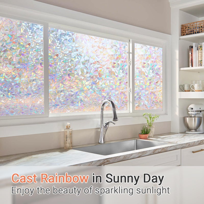 LUTE Window Privacy Film  Rainbow Window Film  3D Decorative Stained Glass Window Cling  Static Cling Non-Adhesive Removable Window Covering  Sun UV Blocking Window Decal for Home 11.8 x 78.7 inches - Image 2
