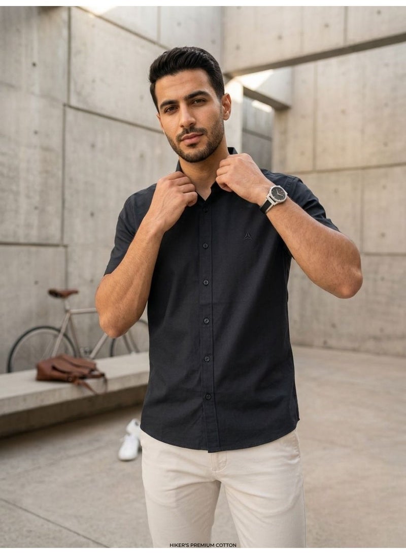 Hikes Men’s Premium Cotton Shirt , Soft Breathable Fabric, Modern Fit Short Sleeve Casual & Smart Wear - Image 1