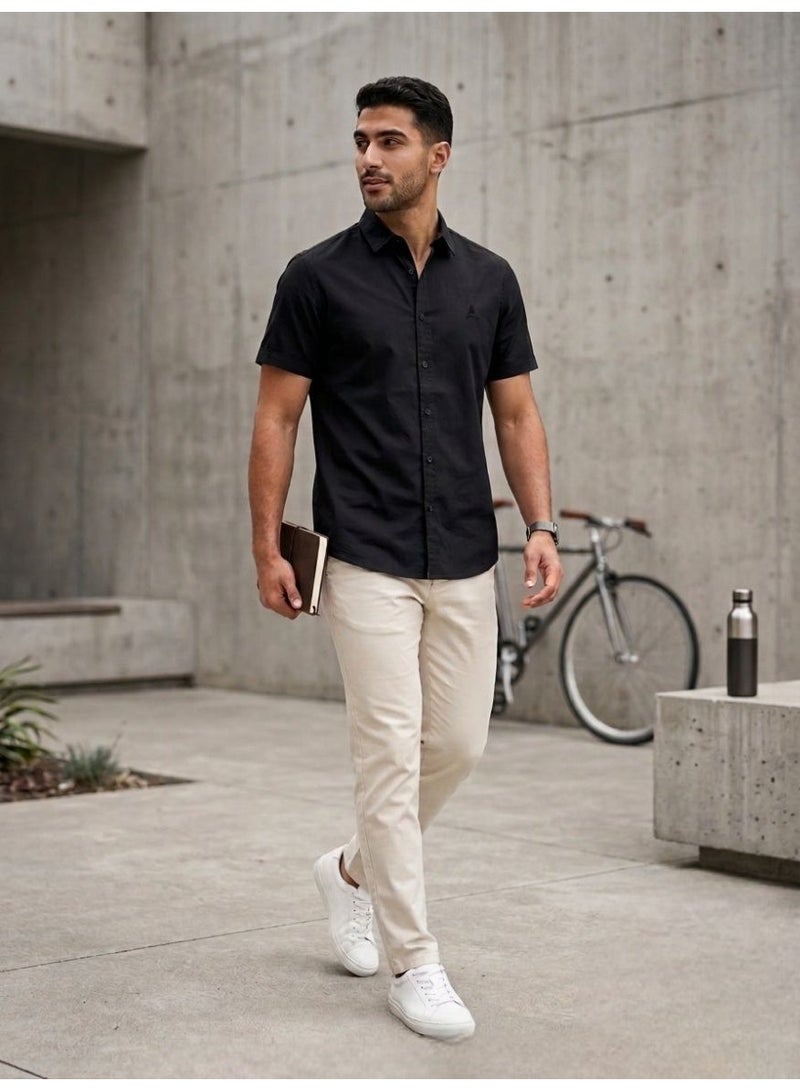 Hikes Men’s Premium Cotton Shirt , Soft Breathable Fabric, Modern Fit Short Sleeve Casual & Smart Wear - Image 3