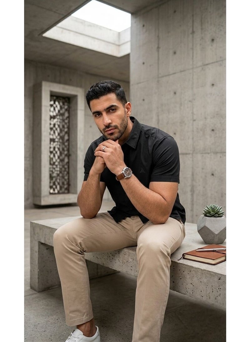 Hikes Men’s Premium Cotton Shirt , Soft Breathable Fabric, Modern Fit Short Sleeve Casual & Smart Wear - Image 4
