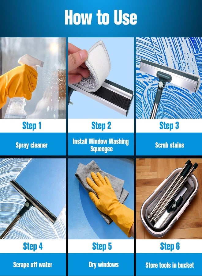 XANGNIER Window Cleaning Kit Tool with Storage Bucket,Window Washing Kit with Extension Pole,Professional Windows Washer Cleaner Squeegee Kits,Commercial&Household Use,Indoor&Outdoor High Windows - Image 4