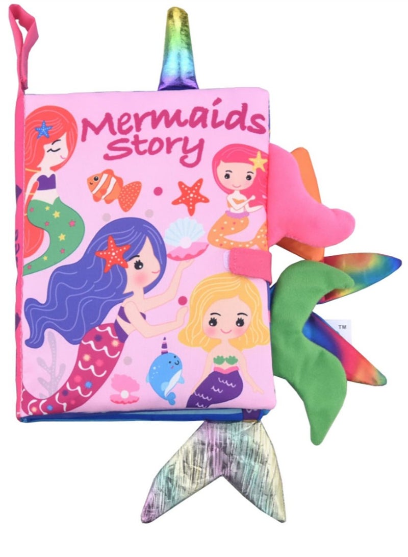 Jingke Baby Animal Tail Cloth Book Educational Toy Book Tear-resistant Baby Cloth Book Enlightenment Early Education Toy Book,Mermaid Tail - Image 1