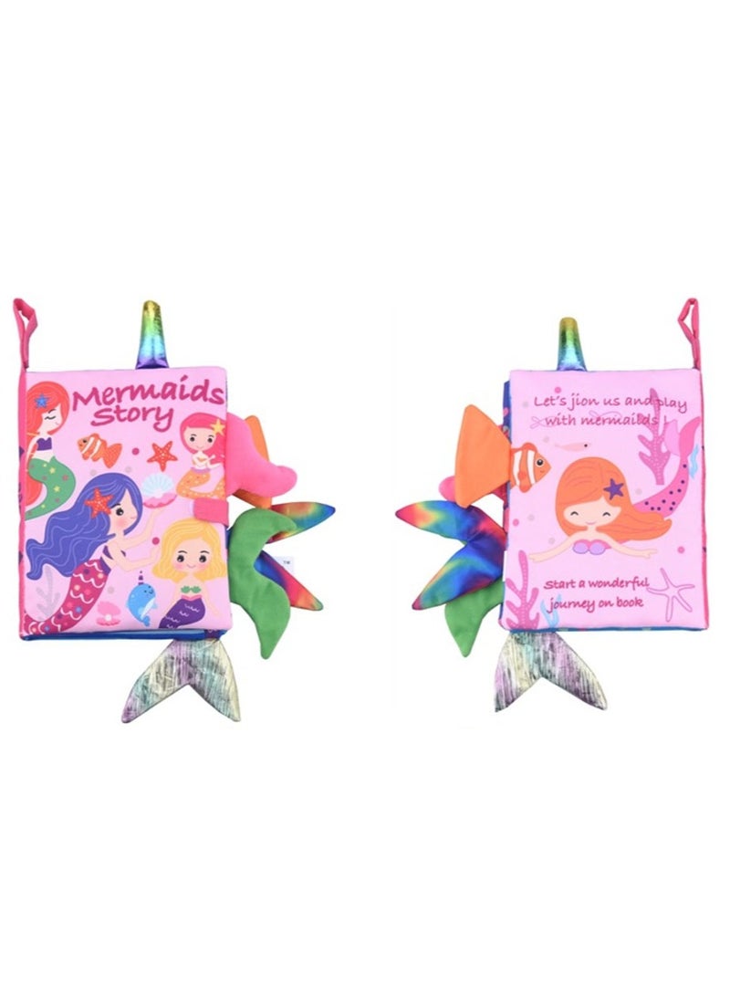 Jingke Baby Animal Tail Cloth Book Educational Toy Book Tear-resistant Baby Cloth Book Enlightenment Early Education Toy Book,Mermaid Tail - Image 2