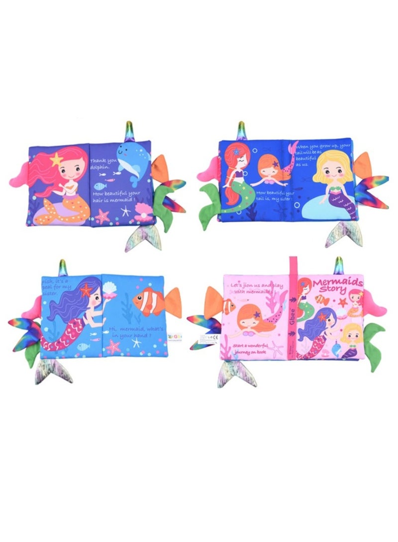 Jingke Baby Animal Tail Cloth Book Educational Toy Book Tear-resistant Baby Cloth Book Enlightenment Early Education Toy Book,Mermaid Tail - Image 3