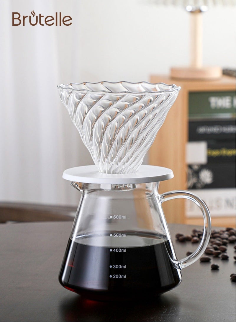 هومستر طقم تقطير v60 إبريق قهوة مكونة من قمع زجاجي وسيرفر وعاء زجاج شفاف مقاوم للحرارة بسعة 600 مل  - Image 1