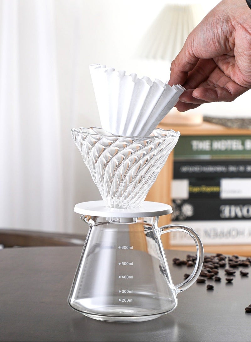 هومستر طقم تقطير v60 إبريق قهوة مكونة من قمع زجاجي وسيرفر وعاء زجاج شفاف مقاوم للحرارة بسعة 600 مل  - Image 3
