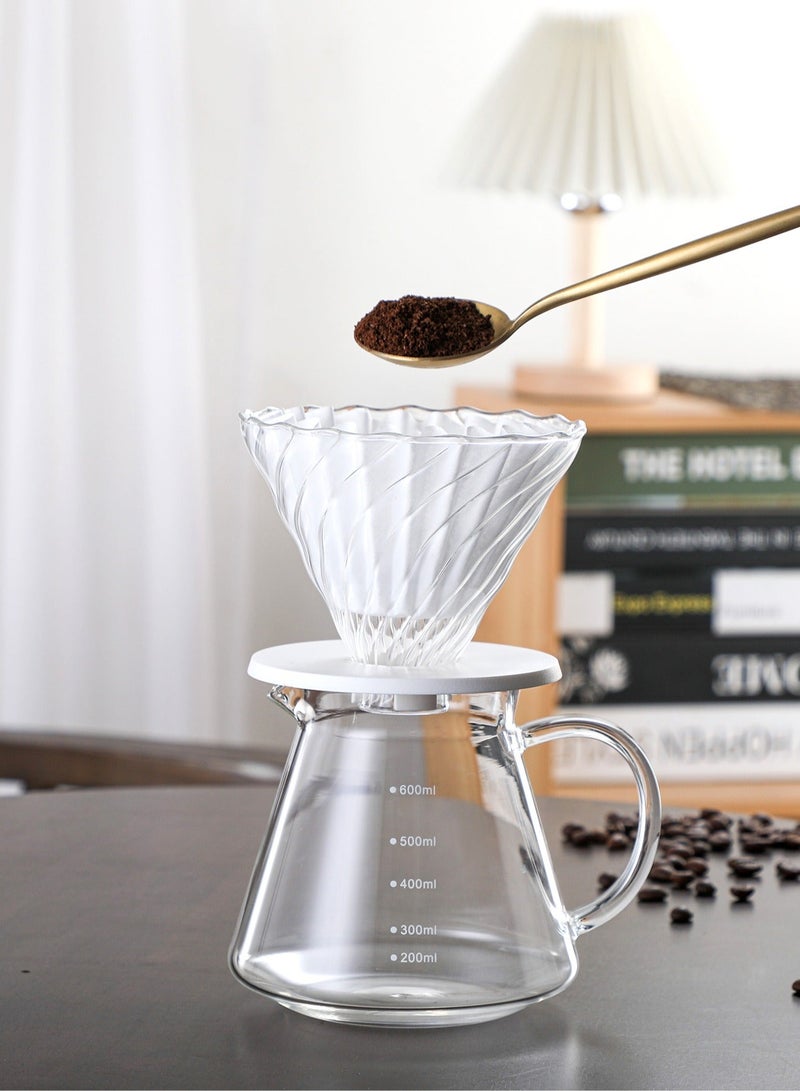 هومستر طقم تقطير v60 إبريق قهوة مكونة من قمع زجاجي وسيرفر وعاء زجاج شفاف مقاوم للحرارة بسعة 600 مل  - Image 4