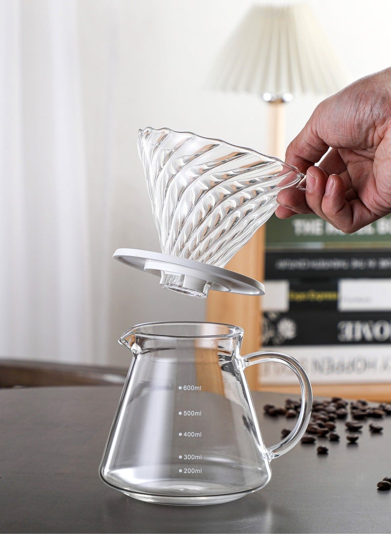 هومستر طقم تقطير v60 إبريق قهوة مكونة من قمع زجاجي وسيرفر وعاء زجاج شفاف مقاوم للحرارة بسعة 600 مل  - Image 2