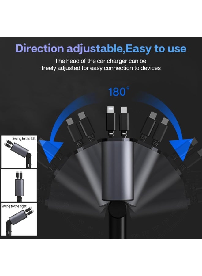 شاحن سيارة فائق السرعة 120 واط - محول 4 في 1 بكابلات متراجعة (USB-C و Lightning) | شاشة LED ذكية لعرض قوة الشحن | متوافق مع iPhone 15/14/13 وسامسونج جالاكسي وأجهزة اللابتوب. - Image 5