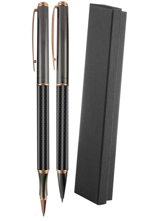 SyPen Luxury Pen Set, Elegant Fancy Rollerball & Ballpoint- Executive Business Pens, Twist Action Metal Rollerball Pen +Carbon Fiber Barrel Ballpoint Pen + Nice Gift Box - Image 1