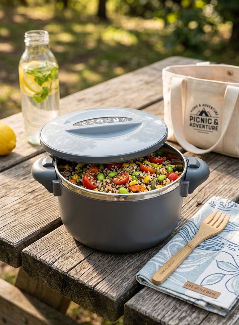REEM Plastic Food Container with Twist-Lock Lid Grey 1.0 Liter, Stainless Steel Inside (Made in Thailand) - Image 2