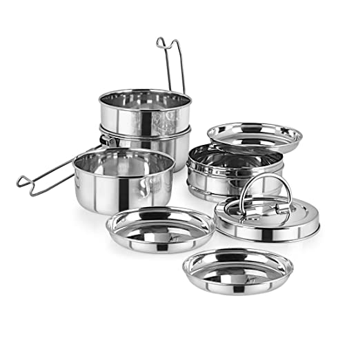 FUTENSILS Manav Stainless Steel Tiffin Box Clip Model,4-Tier-Size -11X4 (with Single Plate Between Each Tier), Used for Train Travelling, Gifting and Picnic, 5750ml, 7 Inch Dia, 1.74Kg - Image 3