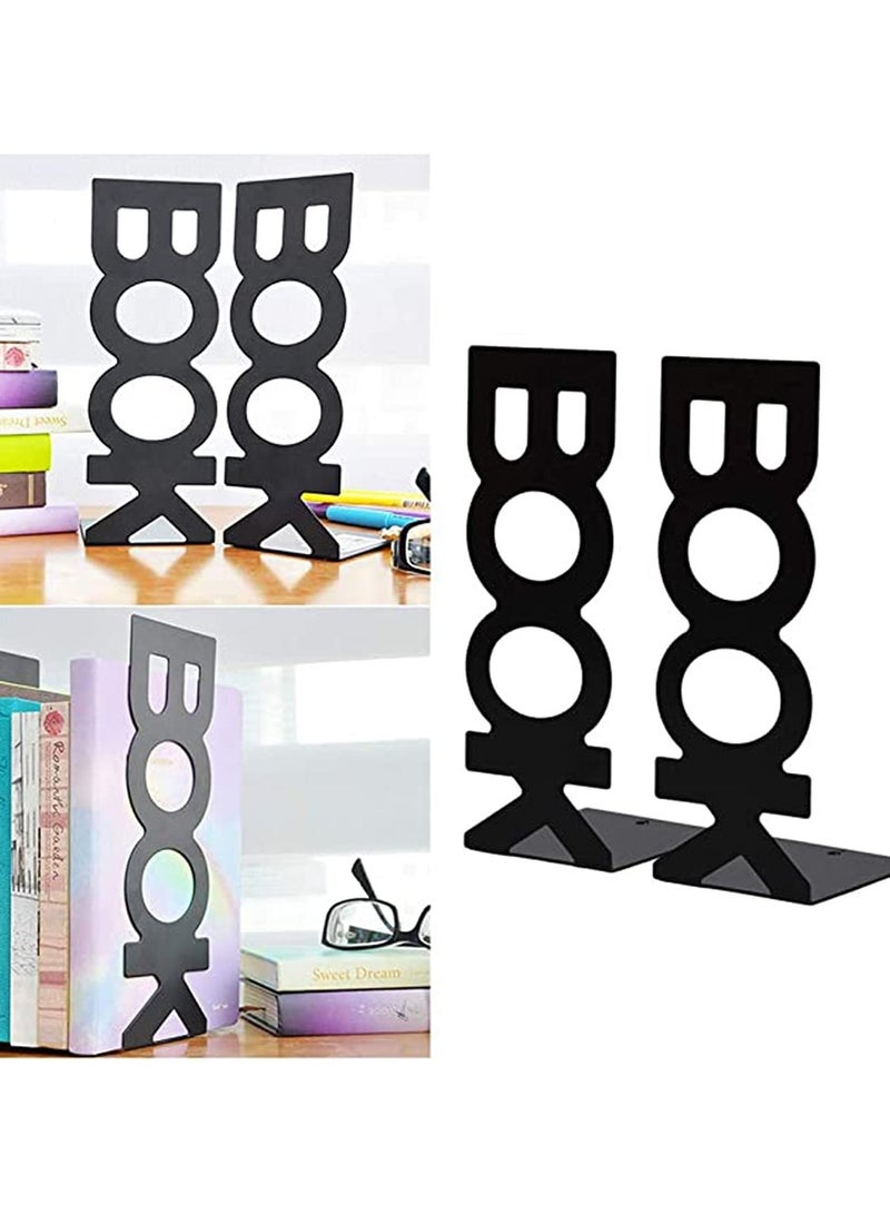 SYOSI Bookend Frame, Retro Organized Creative Lightweight Frame Creative Bookends Frame Organized for School Library Home 2pcs Black  - Image 1