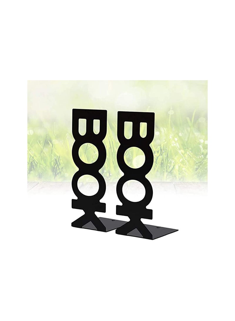 SYOSI Bookend Frame, Retro Organized Creative Lightweight Frame Creative Bookends Frame Organized for School Library Home 2pcs Black  - Image 3